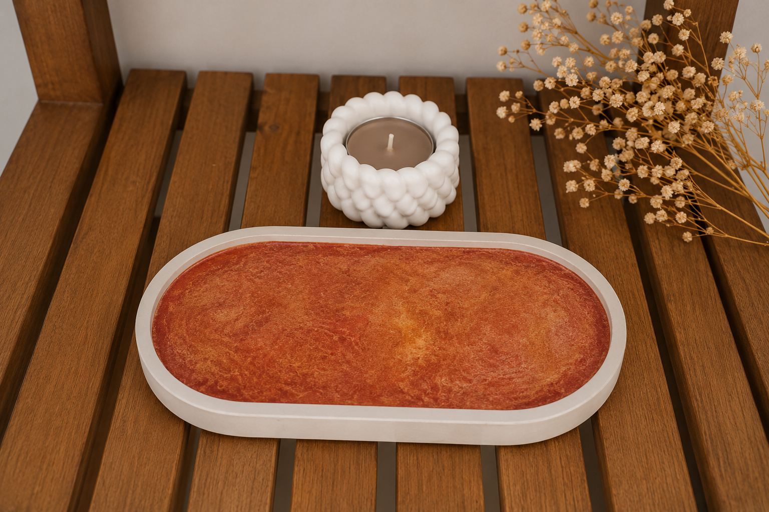 Luxury Handmade Marble Resin Decorative Tray with Sculptural Candle Holder Set