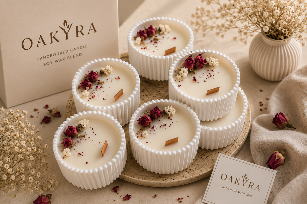 OAKYRA Ribbed Ceramic Candle with Decorative Lid