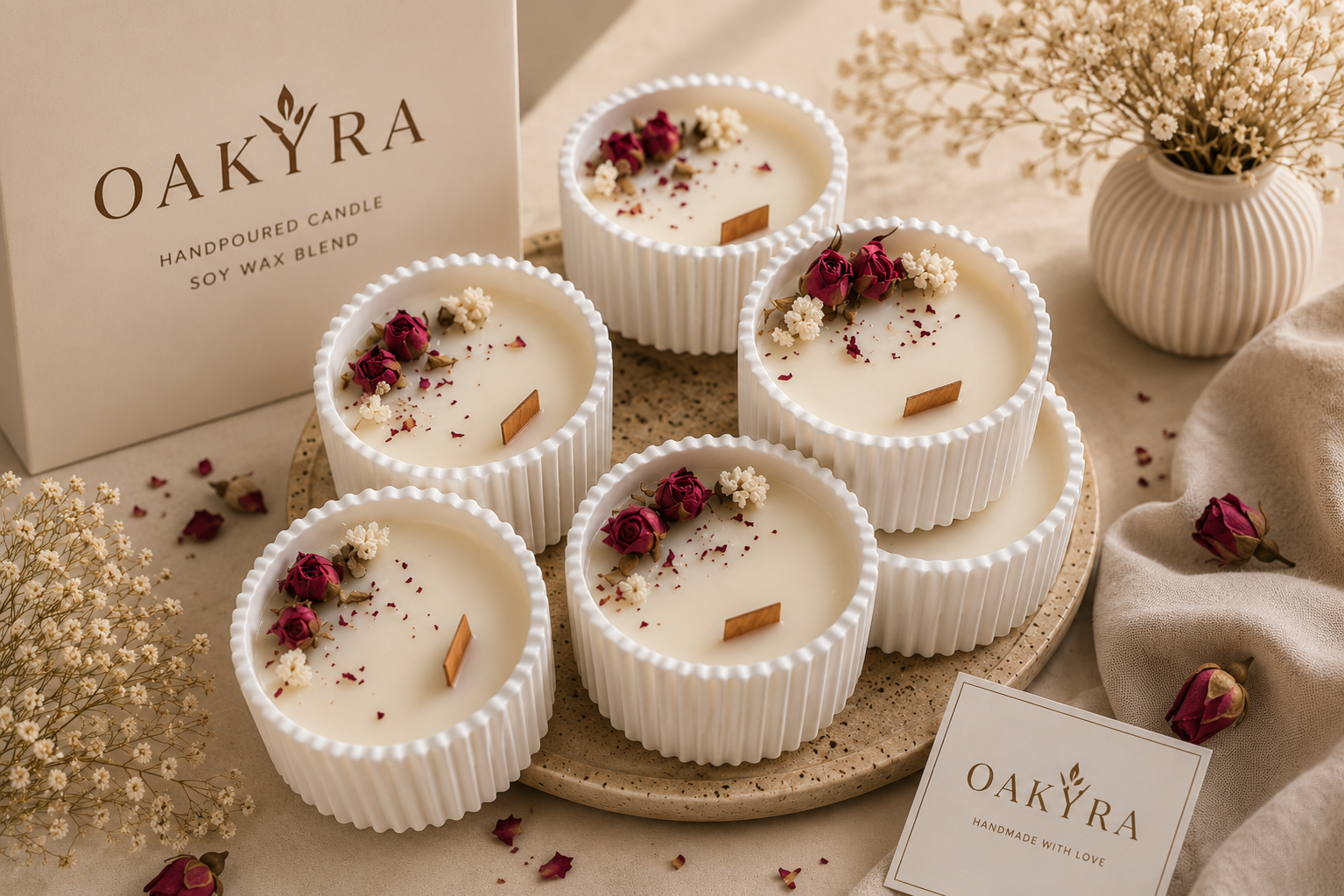 OAKYRA Ribbed Ceramic Candle with Decorative Lid