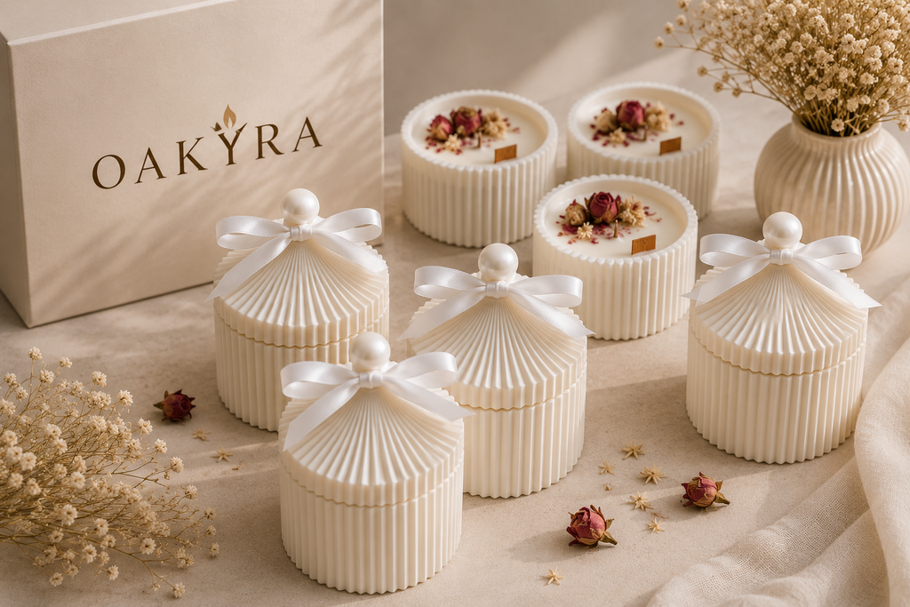 OAKYRA Ribbed Ceramic Candle with Decorative Lid