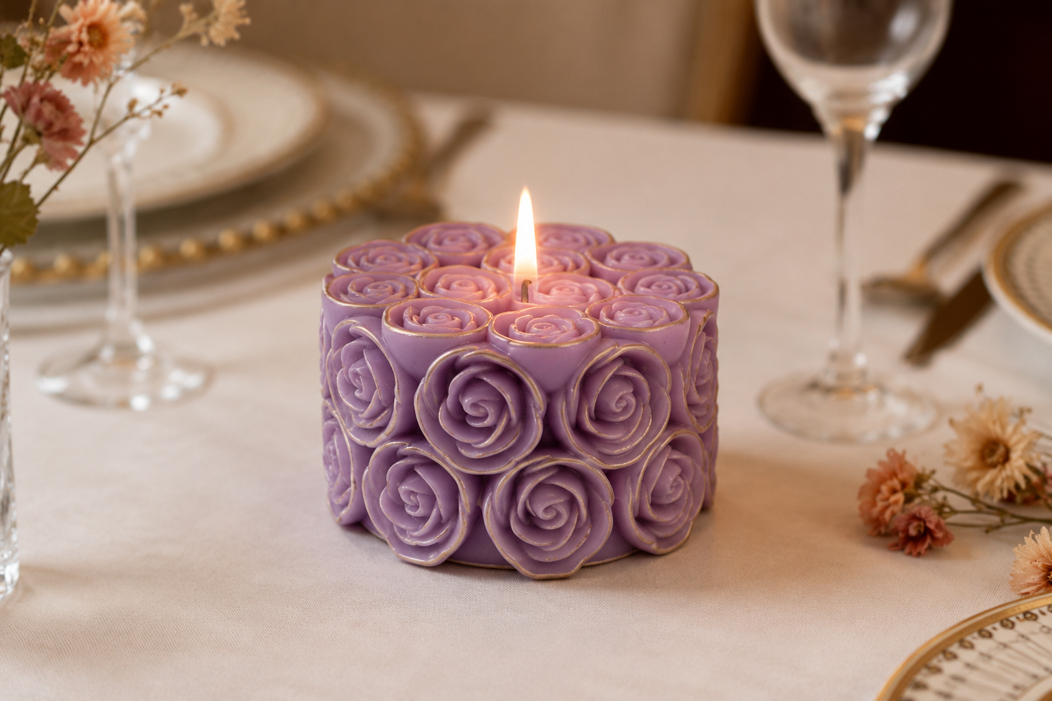 Luxury Rose Blossom Pillar Candle