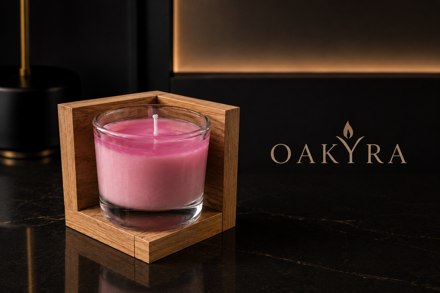 Rose Blush Candle | Oak Wood Holder